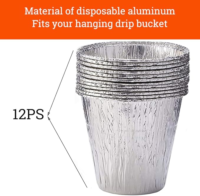 12 Pack Grease Bucket Liners with Pit Boss Grills 67292, Rec Tec Large Bucket, Z Grill Bucket, Drip Tray Liners for Traeger Timberline, Ironwood, Woodridge Pellet Grills and Flatrock 6.2”x 6.0”