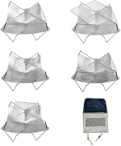 Lotus Outdoor Fire Pit Portable Small Fire Pit Grill, Wood Burning Stainless Steel Fire Pit with Grill, Camping Grill Portable Campfire, Camping Fire Pit Portable Charcoal Grill