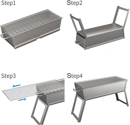Charcoal BBQ Grill, Foldable Portable Tabletop Barbeque, Barbecue for Camping Hiking Garden Party Festivals Picnic,50x16cm