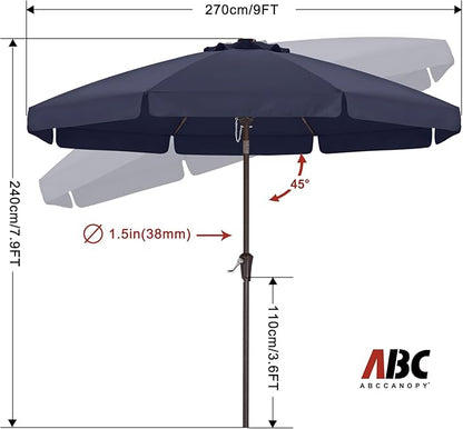 ABCCANOPY 9ft Scalloped Patio Umbrella, Outdoor Table Umbrella with Tilt and Crank, Fiberglass Ribs Deck Umbrella for Patio, Pool, Garden, Picnic (Tibetan Blue)