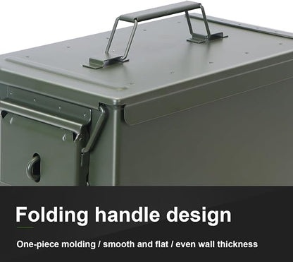 Ammo Can & Ammo Box, Fireproof & Waterproof Metal Storage Box - Perfect for Ammo, Lithium Batteries & RC Car Batteries (Without Lock, Green-13 * 7.2 * 9")