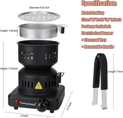 Electric Charcoal Starter,600W Durable Faster Coals Burner with Detachable Handle Stainless Steel Grill 4.9ft Cable,Multipurpose Fast Heating for Hookah BBQ Kitchen etc