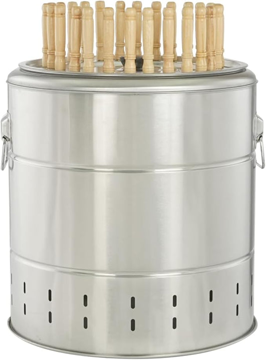 Smokeless Barbecue Hanging Grill With 20 Skewers Stainless Steel Charcoal BBQ Stove Charcoal Braised Grill Barrel Large Capacity Portable 360° All Round Roasting Oven (36cm*34cm (14.2''x13.4''))