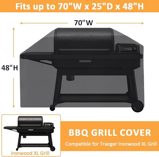 Grill Cover for Traeger Ironwood XL Electric Wood Pellet Grill Replacement BAC647 Cover, Waterproof Full-Length Cover for Traeger Smoker Grill TFB93RLG Pellet Models, 600D Outdoor Pellet BBQ Cover