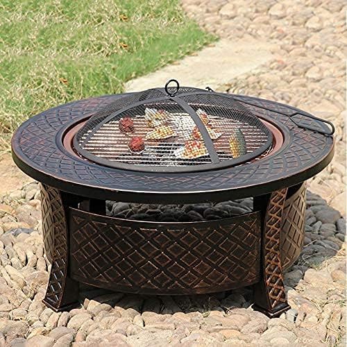 BBQ Grill Outdoor Barbecue Table Outdoor Courtyard Charcoal Brazier Heating Household Leisure Barbecue Stove Multifunctional Round Brazier