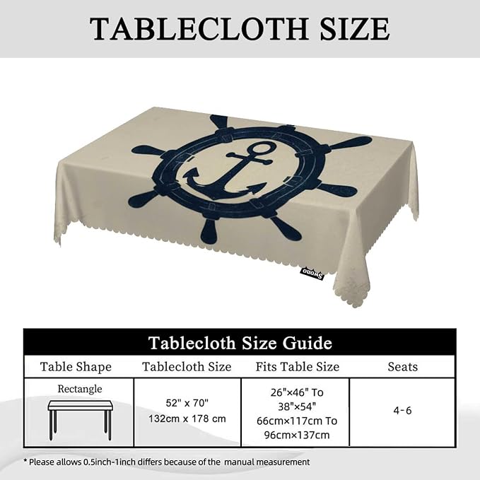 Swono Rudder Table Cover Vintage Marine Ship Wheel Sailing Anchor Ocean 50x72 Inch Table Cloth for Rectangle Tables Buffet Parties Coffee BBQ and Dinning Tablecloth