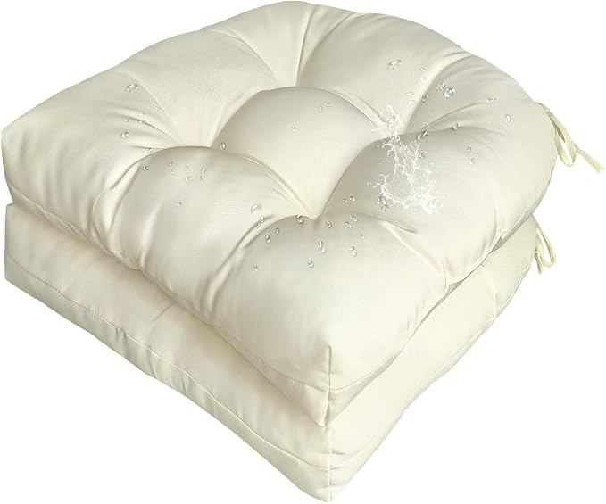 Gnostik 2 Pack Outdoor Wicker Chair Cushions Waterproof Rocking Chair Cushion U Shaped Patio Replacement Cushions with Ties for Porch, Garden,18.6" x 18.6", Beige