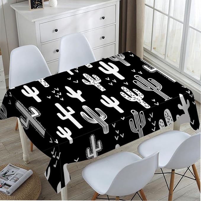 TKS MITLAN Tablecloth Black and White Cactus Table Cloth Rectangle Table 60 x 84 Inch Monochromatic Wild Plant Kitchen Decorations for Home Dinner Party