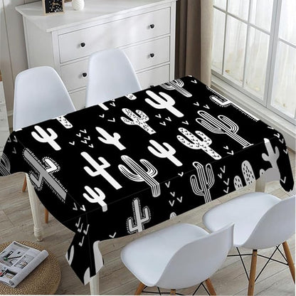 TKS MITLAN Tablecloth Black and White Cactus Table Cloth Rectangle Table 60 x 84 Inch Monochromatic Wild Plant Kitchen Decorations for Home Dinner Party