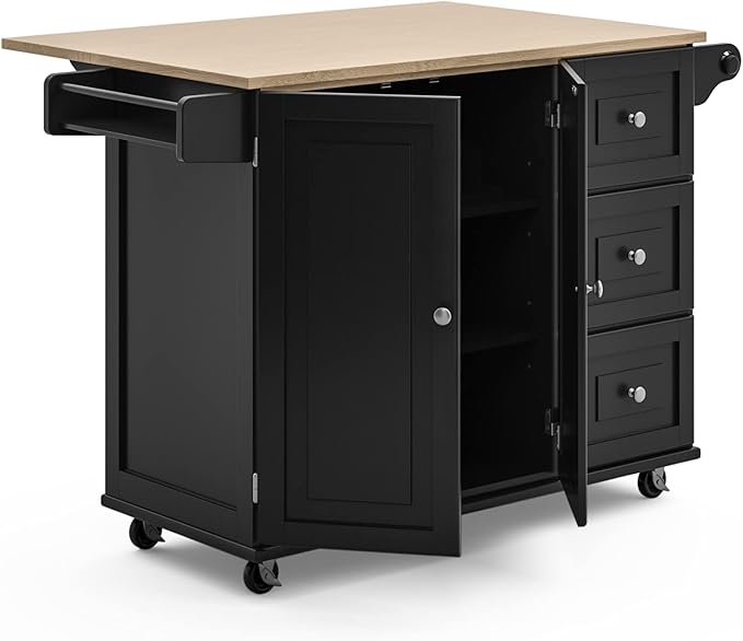 Homestyles Dolly Madison Black Mobile Kitchen Island Cart with Wood Drop Leaf Breakfast Bar
