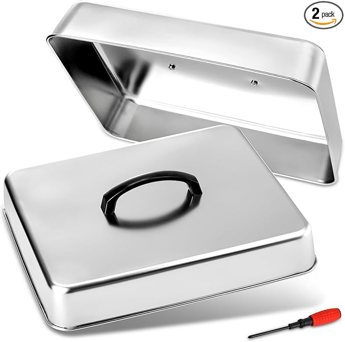ZEAYEA 2 Pack 13 x 11.3 Inch Griddle Basting Cover, Stainless Steel Cheese Melting Domes, Rectangular Metal Steaming Cover, BBQ Grilling Accessories for Flat Top Griddle, Indoor or Outdoor Camping