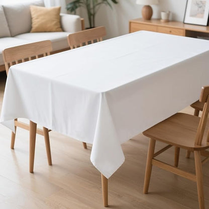 MRJ 60 x 102 Inch White Rectangle Polyester Table Cloth Machine Washable Wrinkle Resistant Fabric for Banquet Indoor Outdoor Use