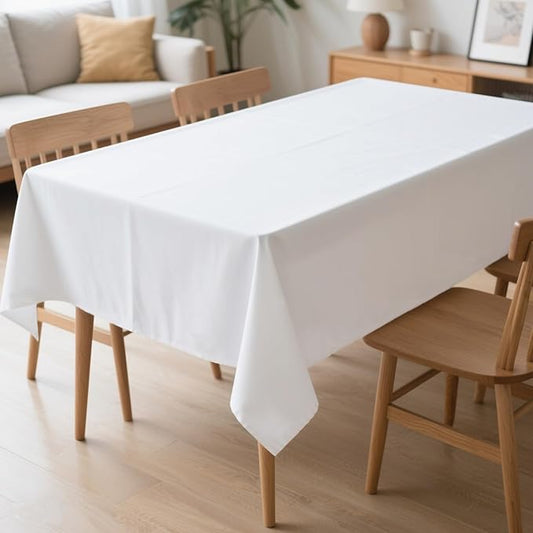 MRJ 60 x 102 Inch White Rectangle Polyester Table Cloth Machine Washable Wrinkle Resistant Fabric for Banquet Indoor Outdoor Use