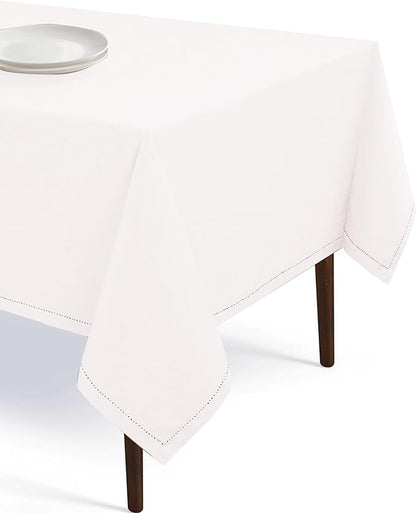 Rectangle Table Cloths 52 Inch x 70 Inch 100% Cotton Decorative Washable Rustic Tablecloth Cover for Gifts, Buffet, Dining, Kitchen & Camping - White