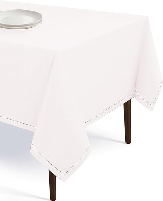 Rectangle Table Cloths 52 Inch x 70 Inch 100% Cotton Decorative Washable Rustic Tablecloth Cover for Gifts, Buffet, Dining, Kitchen & Camping - White