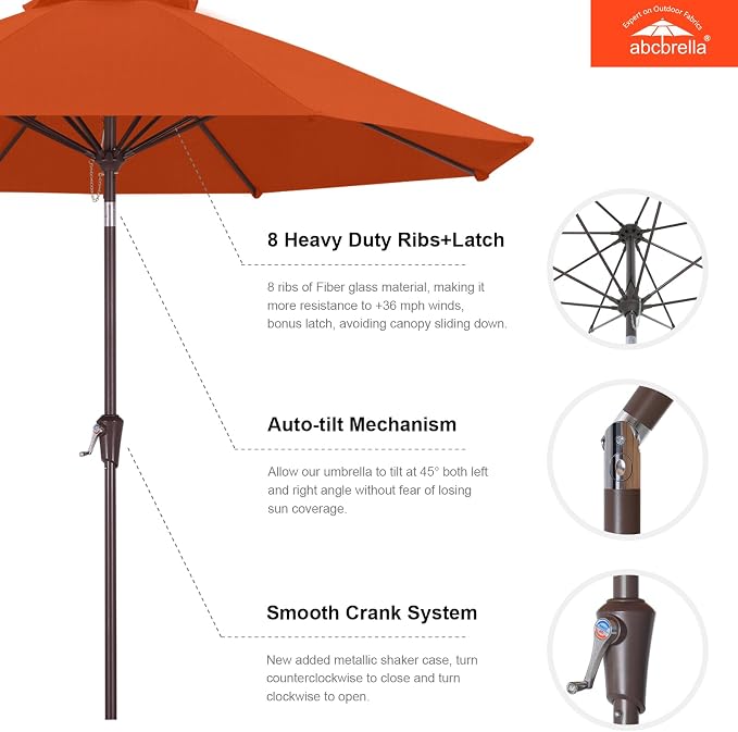 ABCCANOPY OLEFIN® 5-Year No Fading 9FT Outdoor Patio Umbrella(Orange) | Fade & UV Resistant Fabric,8 Fiberglass Ribs，Wind Vent，Crank Lift & Tilt,Outdoor Table Umbrella for Deck,Backyard,Yard