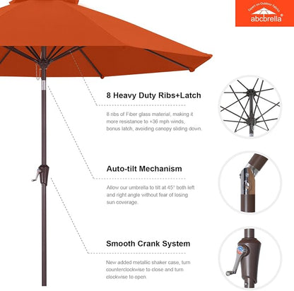 ABCCANOPY OLEFIN® 5-Year No Fading 9FT Outdoor Patio Umbrella(Orange) | Fade & UV Resistant Fabric,8 Fiberglass Ribs，Wind Vent，Crank Lift & Tilt,Outdoor Table Umbrella for Deck,Backyard,Yard