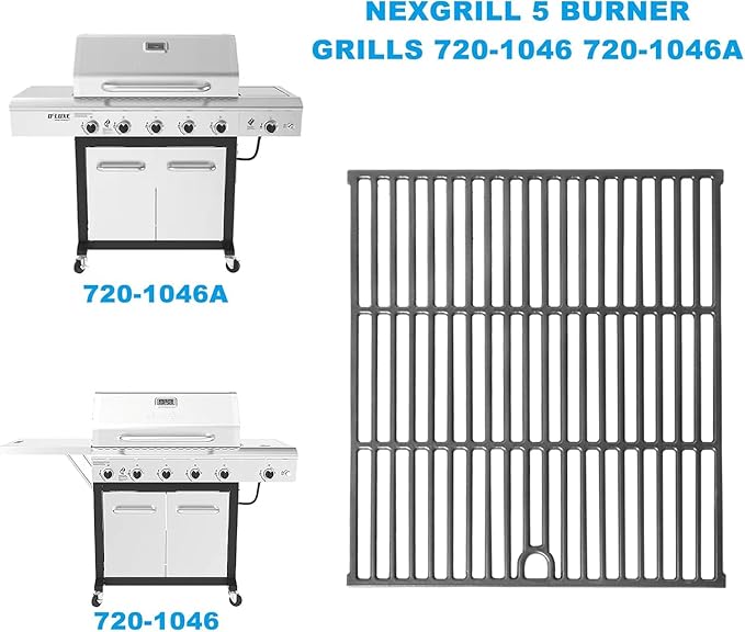 LS'BABQ Grill Grates Replacement Parts for Nexgrill 5 Burner 720-1046 720-1046A Gas Grill, 2 Pack Cast Iron Cooking Grid for Nexgrill 720-1046 Replacement Parts 5 Burner, 17.12'' x 17.12''