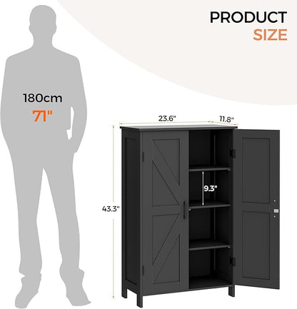Homleke Farmhouse Bathroom Cabinet with Adjustable Shelves, Free-Standing Storage Cabinet with Barn Doors, for Kitchen, Living Room, Dining Room, Entryway, Black