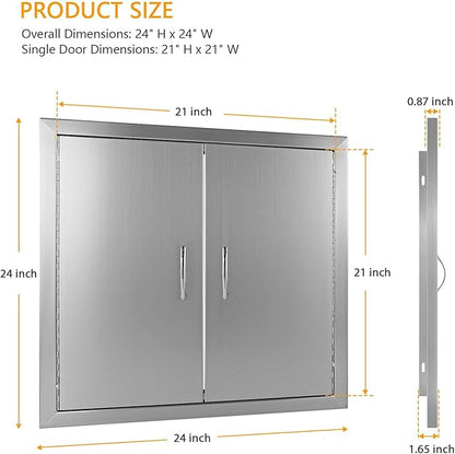 BBQ Future Outdoor Kitchen Access Doors 24W x 24H, Grill Double Door Brushed Stainless Steel Storage Cabinet for Grilling Station & BBQ Island