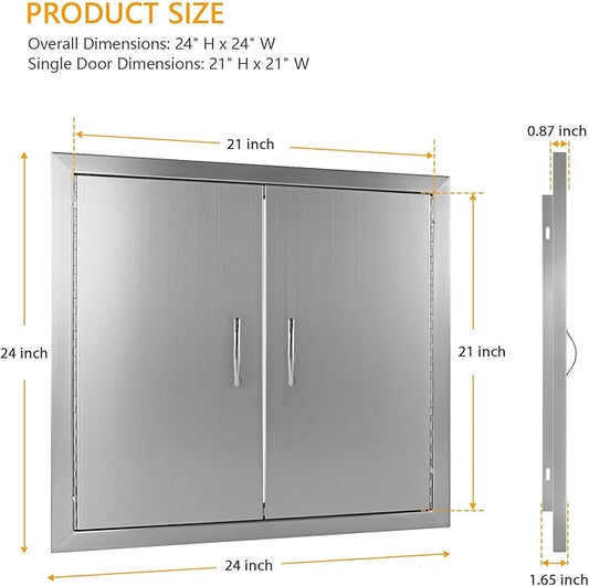 BBQ Future Outdoor Kitchen Access Doors 24W x 24H, Grill Double Door Brushed Stainless Steel Storage Cabinet for Grilling Station & BBQ Island