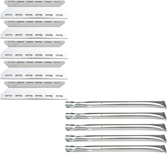 Parts Kit DG107 Replacement for Charmglow 720-0234,Nexgrill 720-0033,720-0234,720-0289 Grill Burner and Heat Plate -5pack (Stainless Steel Burner + Stainless Steel Heat Plate)