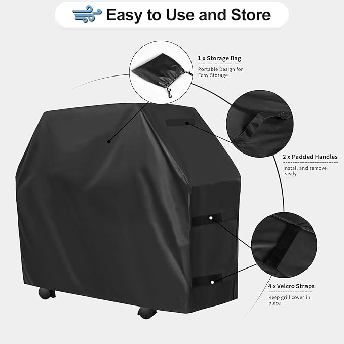 OutdoorLines Waterproof Heavy Duty BBQ Grill Cover - Universal Barbecue Grill Covers UV Resistant Barbeque Gas Grill Cover for Outdoor Outside Grill, 52L x 26W x 43H Inch, Black
