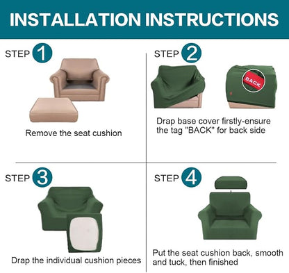 Turquoize 2 Piece Chair Covers Armchair Slipcovers for Living Room Armchair Sofa Cover with Individual Cushion Covers Feature Jacquard Fabric (Chair, Bronze Green)