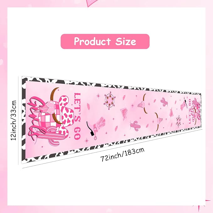 Disco Cowgirl Theme Table Runner, Pink Let’s Go Girls Linen Fabric Table Runner for Everyday Use 72 x 13 Inches, Washable Table Cover for Indoor Outdoor Kitchen Dining Table Decor