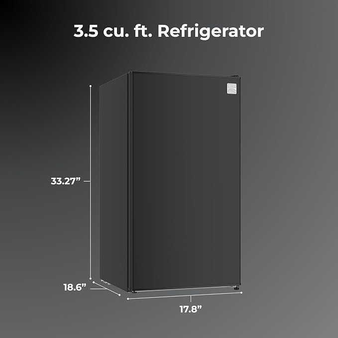 Kenmore 3.5 cu. ft.18 Compact Refrigerator with Chiller - Black | 6 Can Rack, Adjustable Glass Shelving, Reversible Door, Interior Lighting, ENERGY STAR Certified