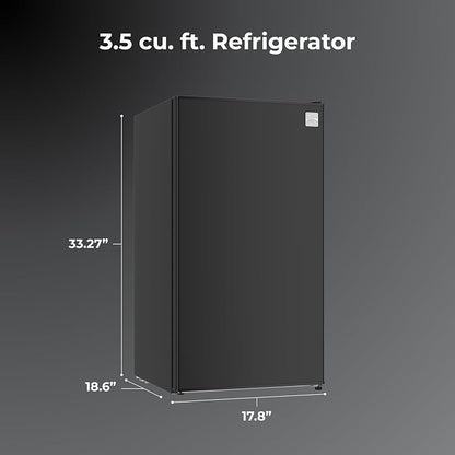 Kenmore 3.5 cu. ft.18 Compact Refrigerator with Chiller - Black | 6 Can Rack, Adjustable Glass Shelving, Reversible Door, Interior Lighting, ENERGY STAR Certified