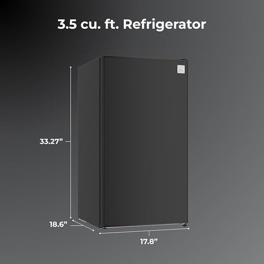 Kenmore 3.5 cu. ft.18 Compact Refrigerator with Chiller - Black | 6 Can Rack, Adjustable Glass Shelving, Reversible Door, Interior Lighting, ENERGY STAR Certified