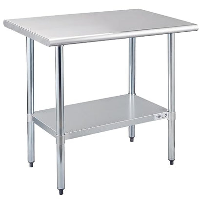 Profeeshaw Stainless Steel Prep Table 24''x36'' NSF Commercial Workbench | Metal Work Table, with Undershelf leveling feet; Heavy Duty Table for Kitchen, Restaurant, Home, Gargae, Hotel, 18-gauge 430