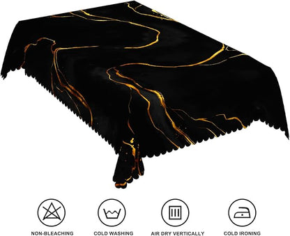 70x140inches Black Gold Marble Rectangle Tablecloth Luxury Marble Texture Gold Line Polyester Table Cover Waterproof Stain Resistant Table Cloth for Dinner Home Balcony Cafe Indoor Outdoor Use