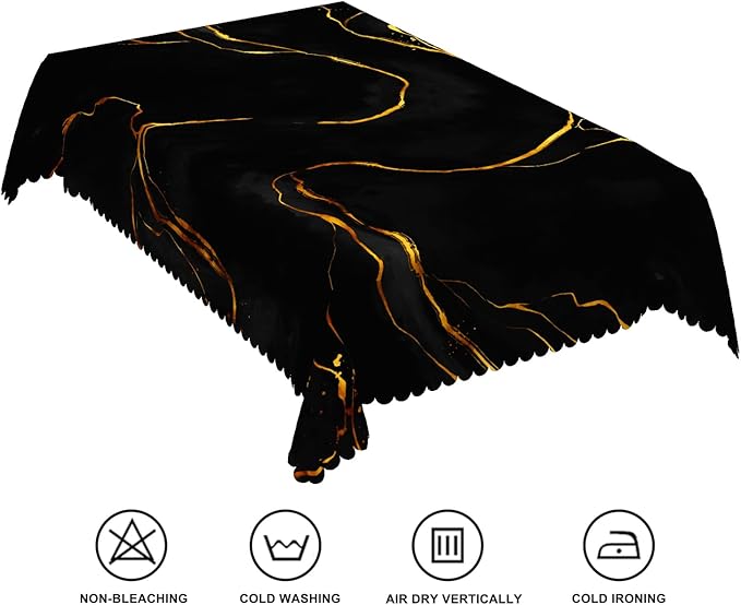 54x120inches Black Gold Marble Rectangle Tablecloth Luxury Marble Texture Gold Line Polyester Table Cover Waterproof Stain Resistant Table Cloth for Dinner Home Balcony Cafe Indoor Outdoor Use