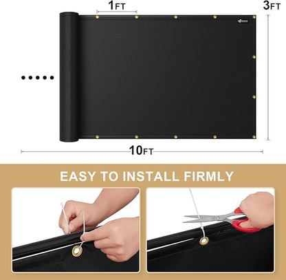 FLASLD Fireproof Deck Fence Cover and Screen Protect Deck Railing from Grill Heat, Balcony Fence Privacy Screen, Outdoor Fencing Screen UV Protection Weather-Resistant (3'x10')