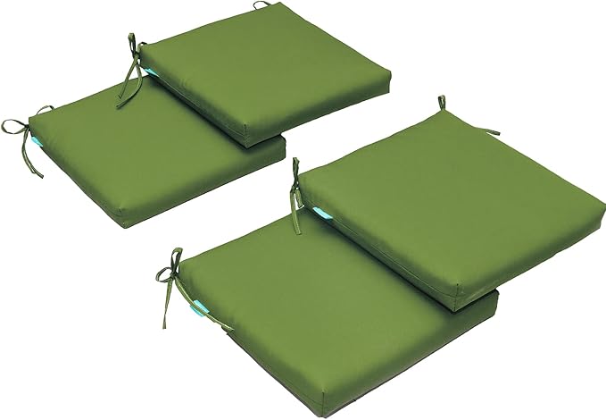 QILLOWAY Outdoor Indoor Chair Pads,Seat Cushions, Square Foam Dining Chair Patio Cushion Set of 4, All Weather, 17" Lx17 Wx3 D (Green)