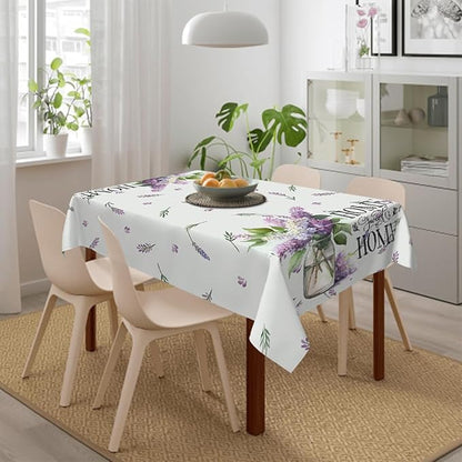 Decorative Rectangle Table Cloths Purple Lavender Leaves Home Sweet Home Tablecloth Table Cover for Dining/BBQ/Picnic/Coffee Table 52 X 70 Inches