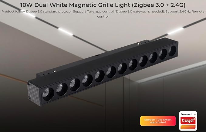 MiBOXER MG2-10N-ZL 10W/20W CCT Magnetic Grille Light Zigbee 3.0+2.4G, Dual White Smart Dimmable 2700-6500K, Snap-in 48V Magnetic Track Linear Rail Light, Compatible with Alexa