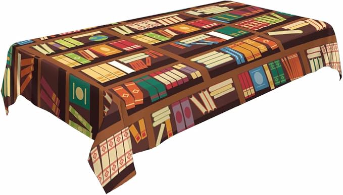 TKS MITLAN Book Shelf Tablecloth Decor Retro Bookshelf Literature Books Table Cloth Dining Room Kitchen Table Cover 60" X 84" Oblong/Rectangle