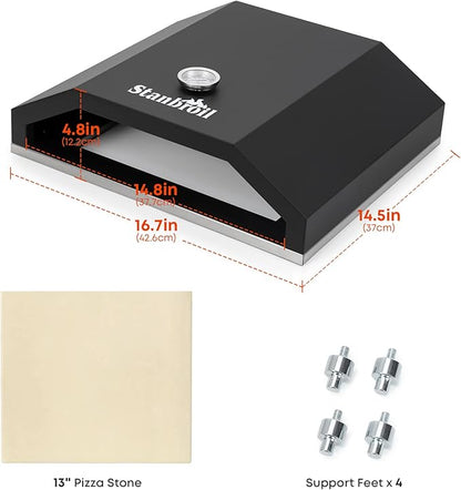 Stanbroil Outdoor Pizza Oven for Blackstone 17" or 22" Tabletop Griddles, Portable Pizza Maker with 13" Pizza Stone and Temperature Gauge, Blackstone Flat Top Gas Grill Accessories