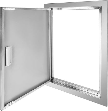 Outdoor Kitchen Door 17" W x 24" H Stainless Steel BBQ Single Access Door Flush Mount Vertical Wall Doors with Handle Suitable for Grilling Station Outside Cabinet Outdoor Kitchen