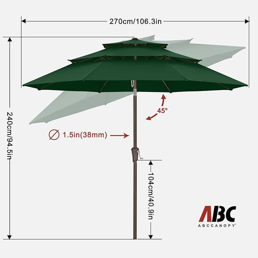 ABCCANOPY 9Ft 3 Tiers Market Umbrella, Outdoor Table Umbrella for Patio, Deck, Backyard (Forest Green)