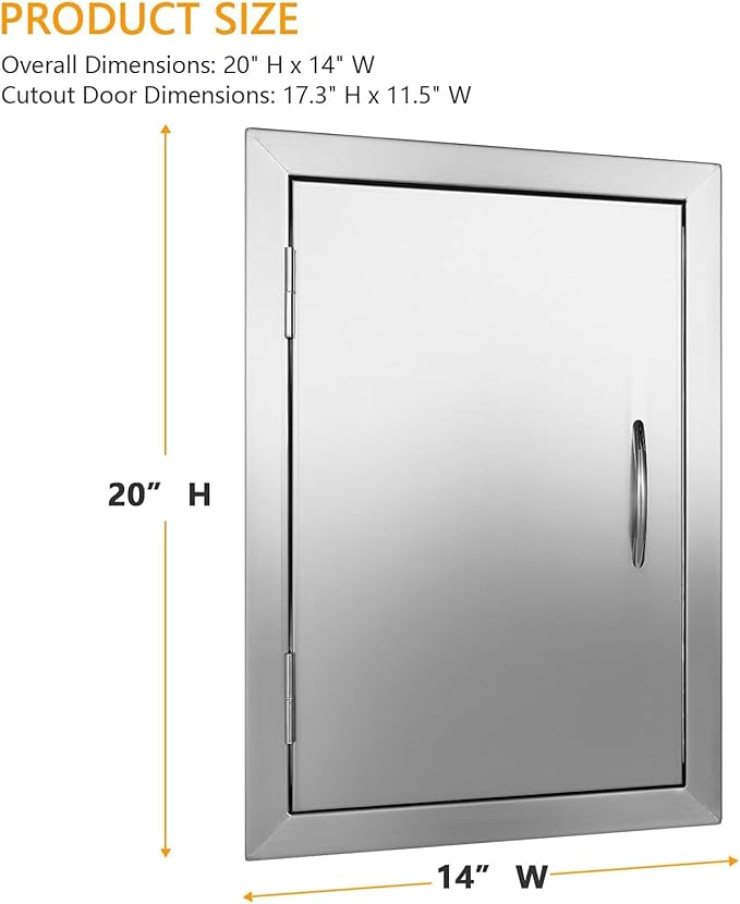 BBQ Future Stainless Steel Outdoor Kitchen Door 14W x 20H Inch, Cabinets Vertical Single Access Doors for Grilling Station or Commercial BBQ Island, Outside Grill Door with Magnet