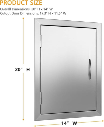 BBQ Future Stainless Steel Outdoor Kitchen Door 14W x 20H Inch, Cabinets Vertical Single Access Doors for Grilling Station or Commercial BBQ Island, Outside Grill Door with Magnet