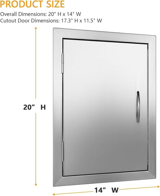 BBQ Future Stainless Steel Outdoor Kitchen Door 14W x 20H Inch, Cabinets Vertical Single Access Doors for Grilling Station or Commercial BBQ Island, Outside Grill Door with Magnet