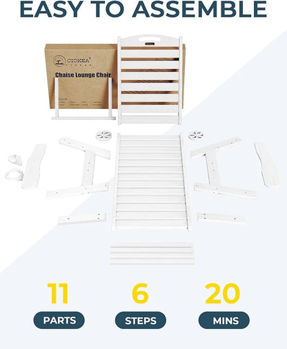 Ciokea Outdoor Chaise Lounge Chair Set of 2, Patio Lounge Chairs for Outside, HDPE Lounge Chairs with Wheels & Cup Holder, Poly Lounge Chair with 5 Position for Poolside, Deck, White
