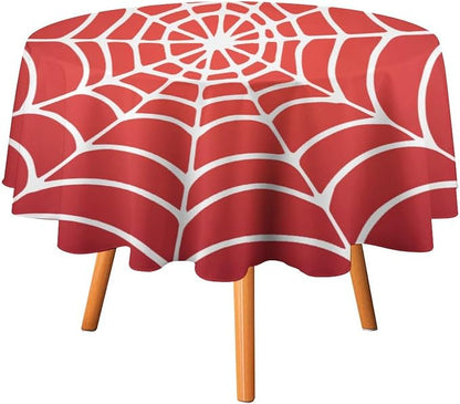 Spider Web Heros Tablecloth, White Spiderweb Red Cobweb Water Resistant Wipeable Table Cover for Picnic Party Holiday Kitchen Dinner Table 36"