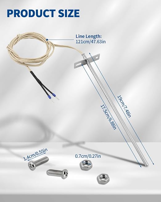 7" RTD Temperature Probe Sensor, 304 Stainless Steel Replacement for Traeger Grill Probe, PT1000 Internal Ambient Probe with 47" Cable, Compatible with Traeger and Z-Grill Pellet Grills