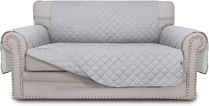 Easy-Going Reversible Loveseat Couch Cover for 2 Cushion Couch Sofa Cover for Dogs Water Resistant Furniture Protector with Foam Sticks Elastic Straps for Pet (Loveseat, Light Gray/Light Gray) | Loveseat Slipcover For Dogs, Water Resistant Furniture Ma...